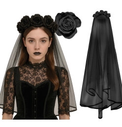 Serre-tête fleurs noir avec...